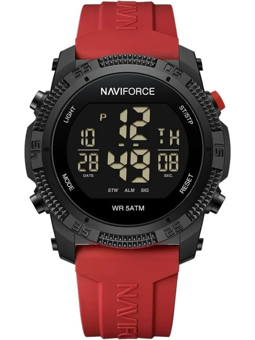 Unisex Black Red Analog Quartz Rubber Strap Sport Waterproof Digital Wrist Watch